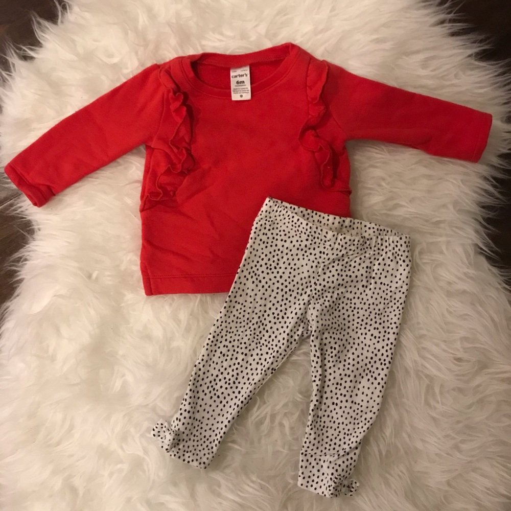 Carters Red sweatshirt with polka dot leggings